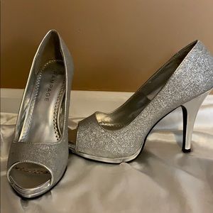 Silver glitter pumps